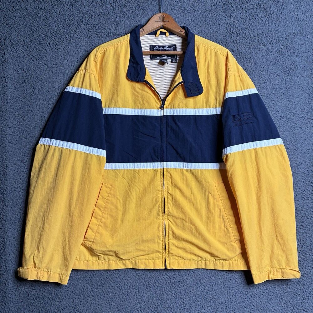 Vtg Eddie Bauer Full Zip Windbreaker Mens Medium Jacket Chinstrap Harrington USA